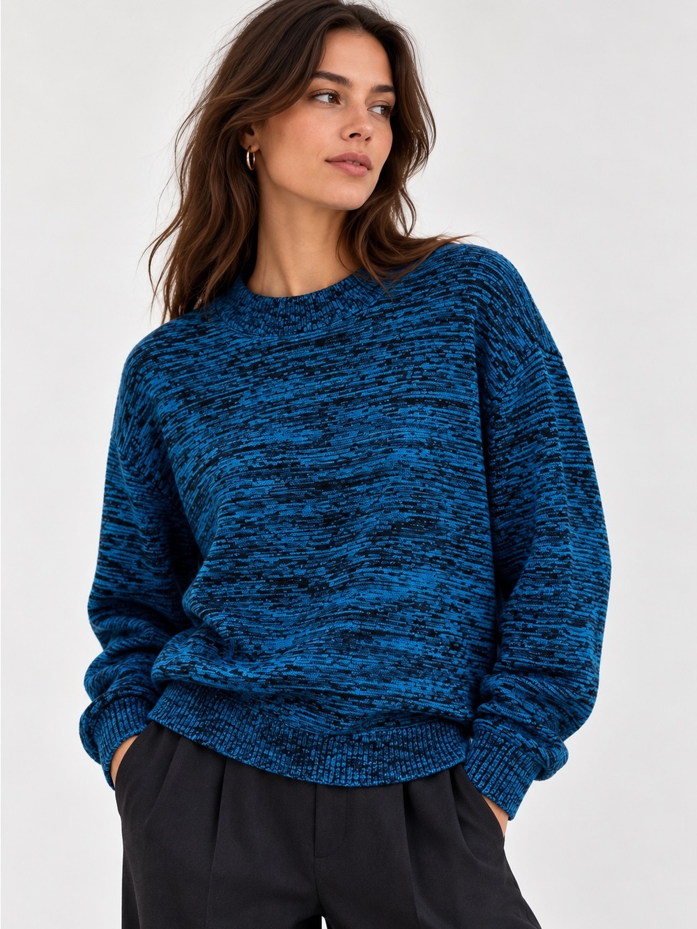 COS Space Dye Blue Black Cotton Wool Relaxed Crewneck Sweater Small
